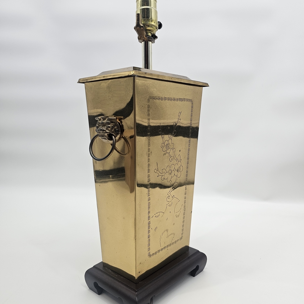Brass Engraved Table Asian Lamp With Dragon Door Knockers